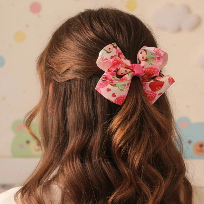 Sweetheart Doll & Rose Print Boutique Hair Bow Clips