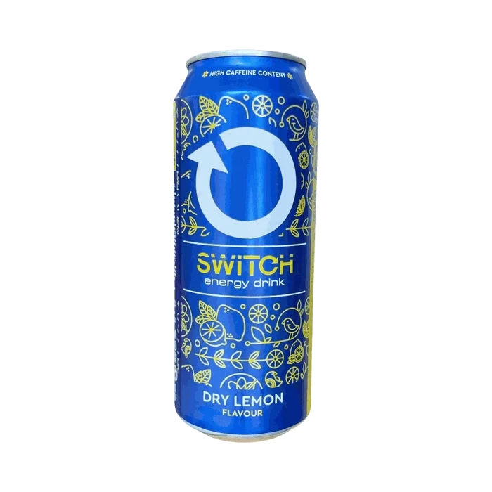 Switch Energy Drink Dry Lemon 500ml can with citrus flavor and high caffeine boost