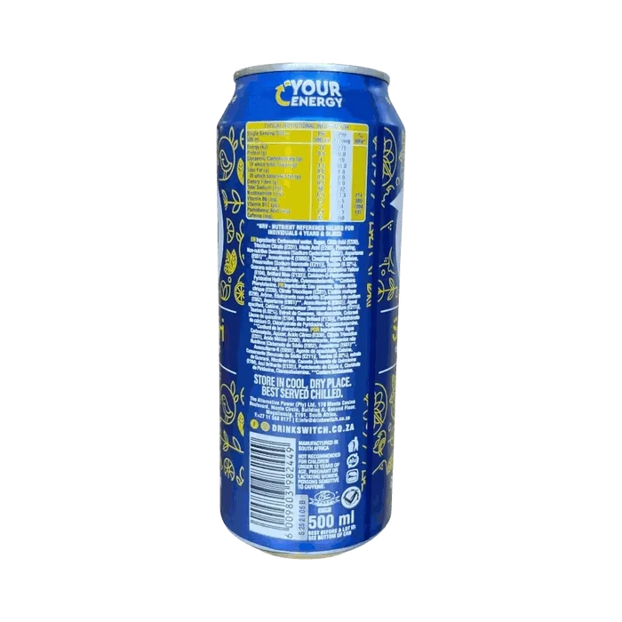 Switch Energy Drink Dry Lemon 500ml can with refreshing citrus flavor and high caffeine boost