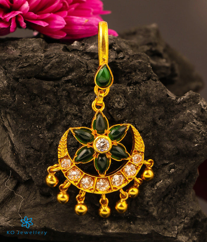 The Ajala Silver Bridal Maang Tikka (Green)