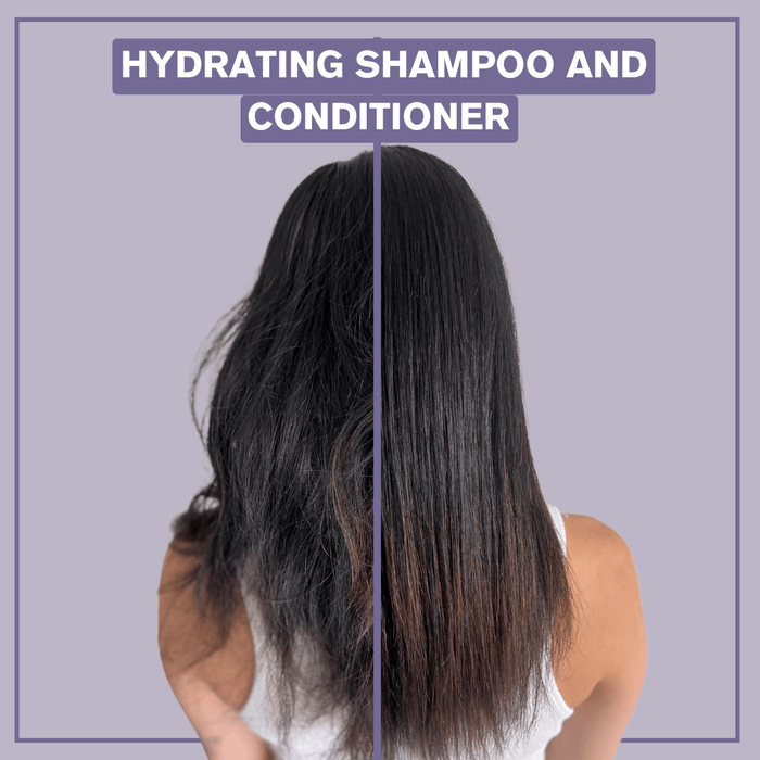 Side by side before and after picture of someone who used the Alcove hydrating conditioner