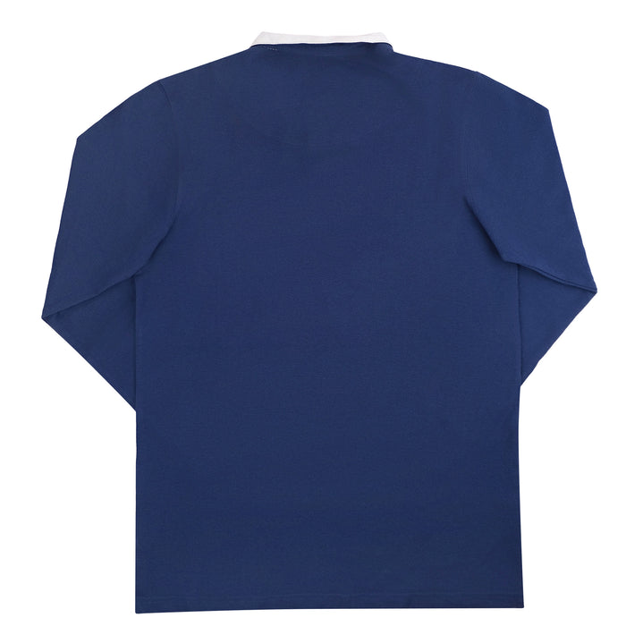The Plaza Hotel long sleeve polo shirt back view on a white background