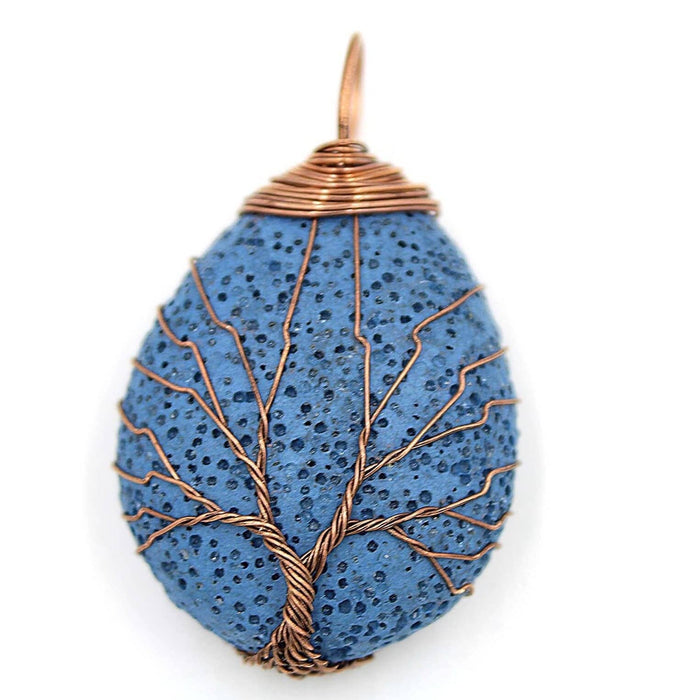 Tree of Life Lava Stone Diffuser Necklace (Blue) at Your Oil Tools