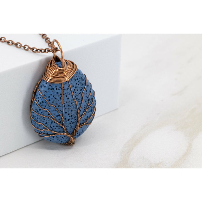 Tree of Life Lava Stone Diffuser Necklace (Blue) at Your Oil Tools