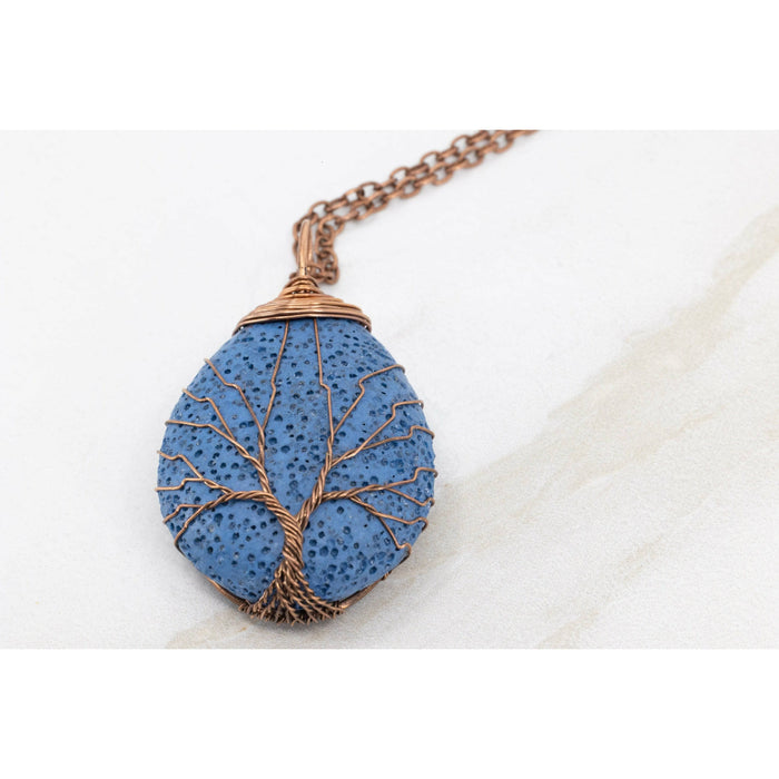 Tree of Life Lava Stone Diffuser Necklace (Blue) at Your Oil Tools