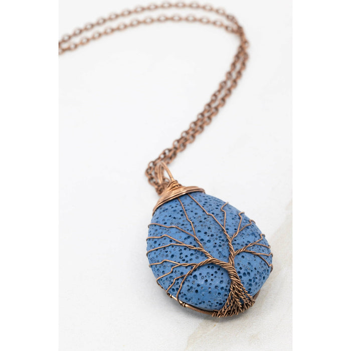 Tree of Life Lava Stone Diffuser Necklace (Blue) at Your Oil Tools