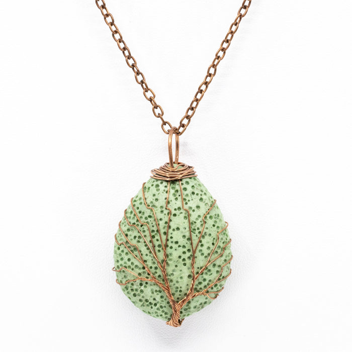 Tree of Life Lava Stone Diffuser Necklace (Green) at Your Oil Tools