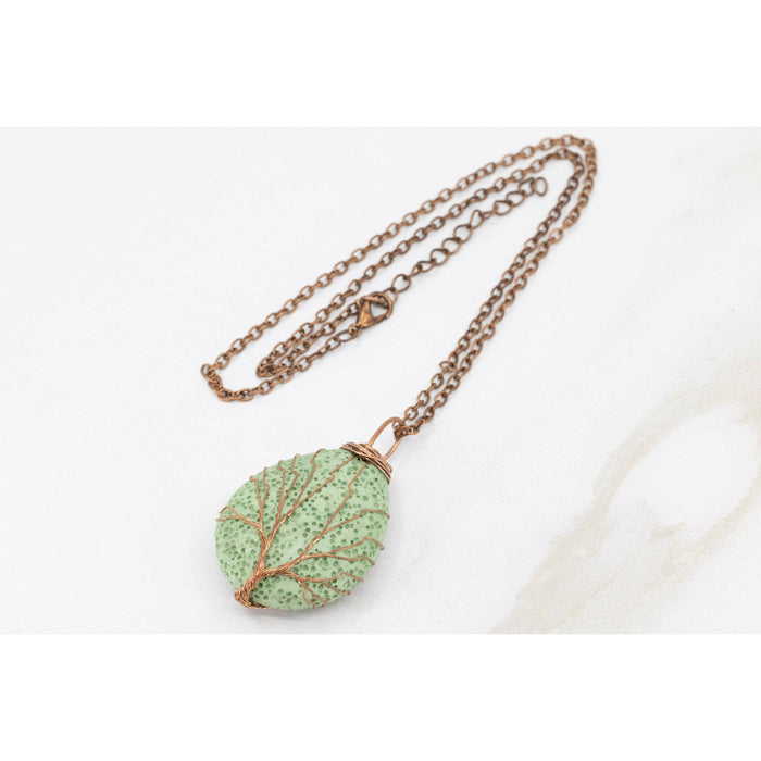 Tree of Life Lava Stone Diffuser Necklace (Green) at Your Oil Tools