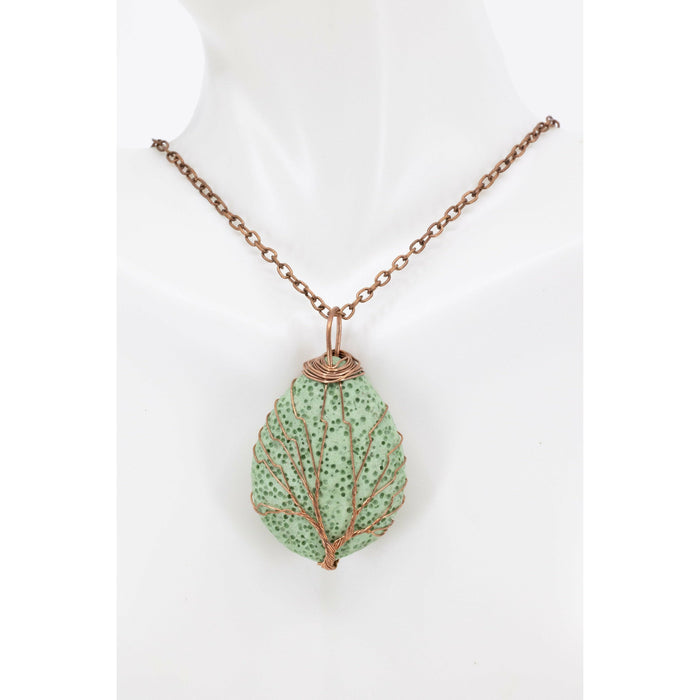 Tree of Life Lava Stone Diffuser Necklace (Green) at Your Oil Tools