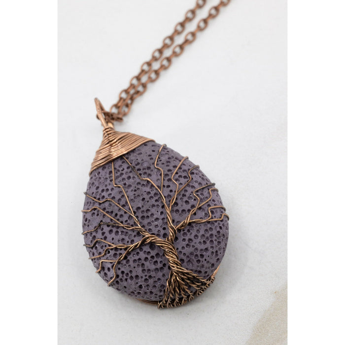 Tree of Life Lava Stone Diffuser Necklace (Purple) at Your Oil Tools