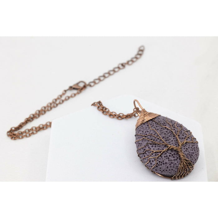 Tree of Life Lava Stone Diffuser Necklace (Purple) at Your Oil Tools