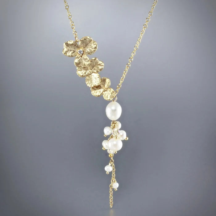 Pearl Bridal Jewelry - Cascading Pearl Bridal Necklace - Available in Gold and Silver