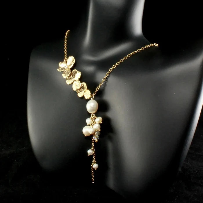 Pearl Bridal Jewelry - Cascading Pearl Bridal Necklace - Available in Gold and Silver