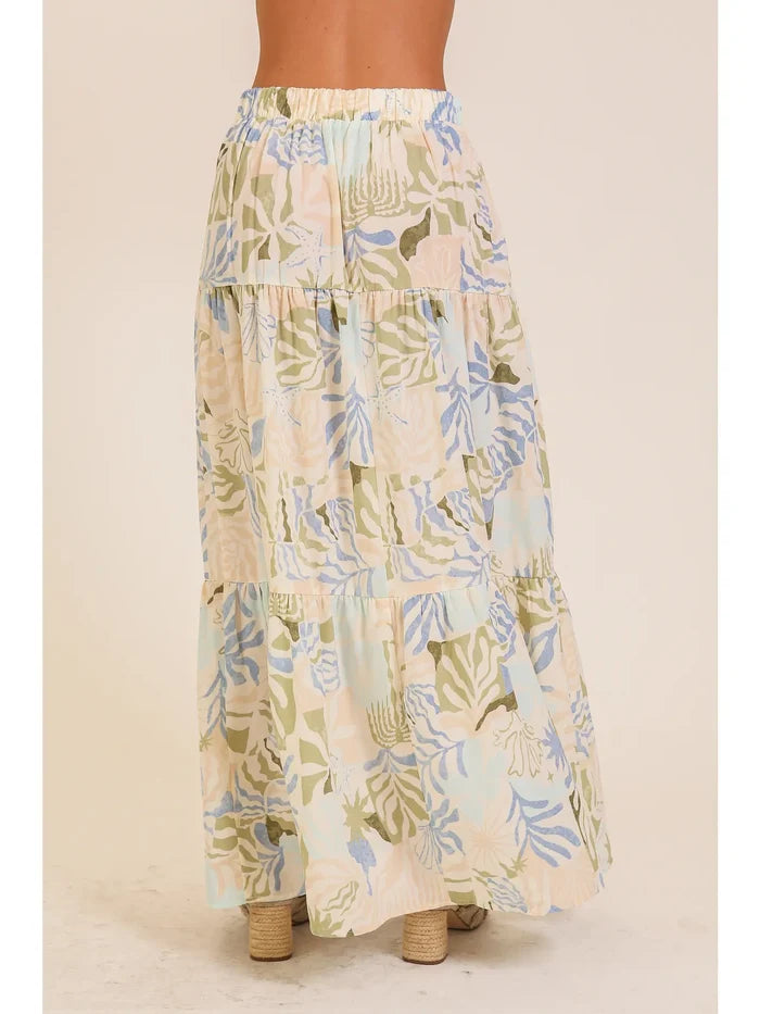 Tropical Print Tiered Maxi Skirt