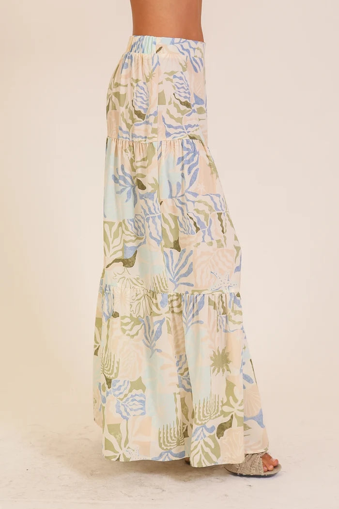 Tropical Print Tiered Maxi Skirt