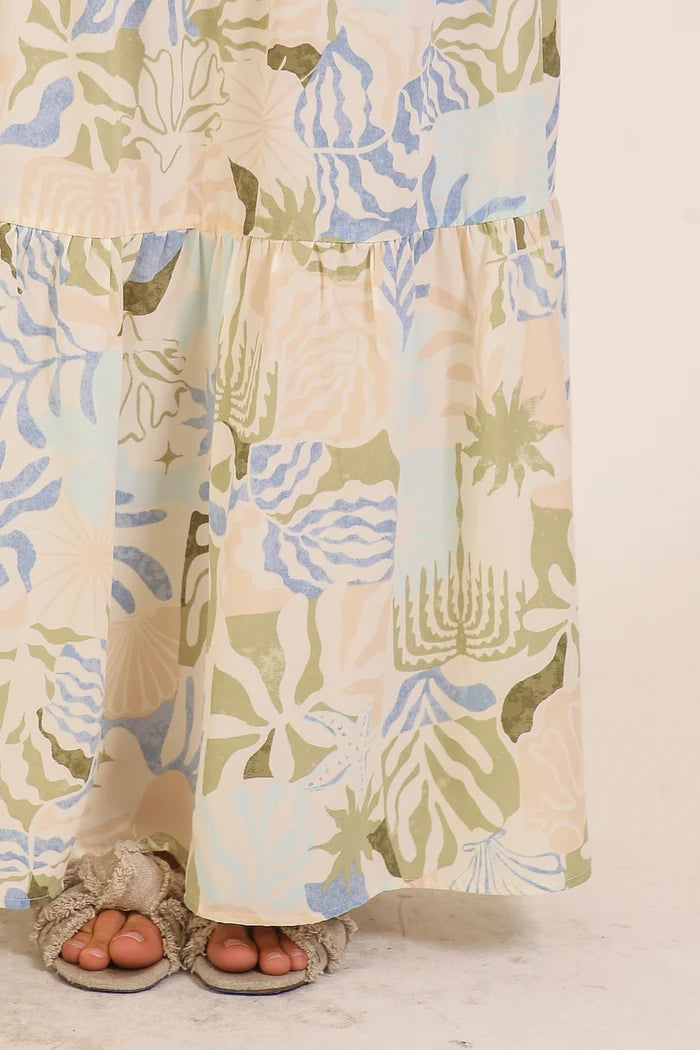 Tropical Print Tiered Maxi Skirt