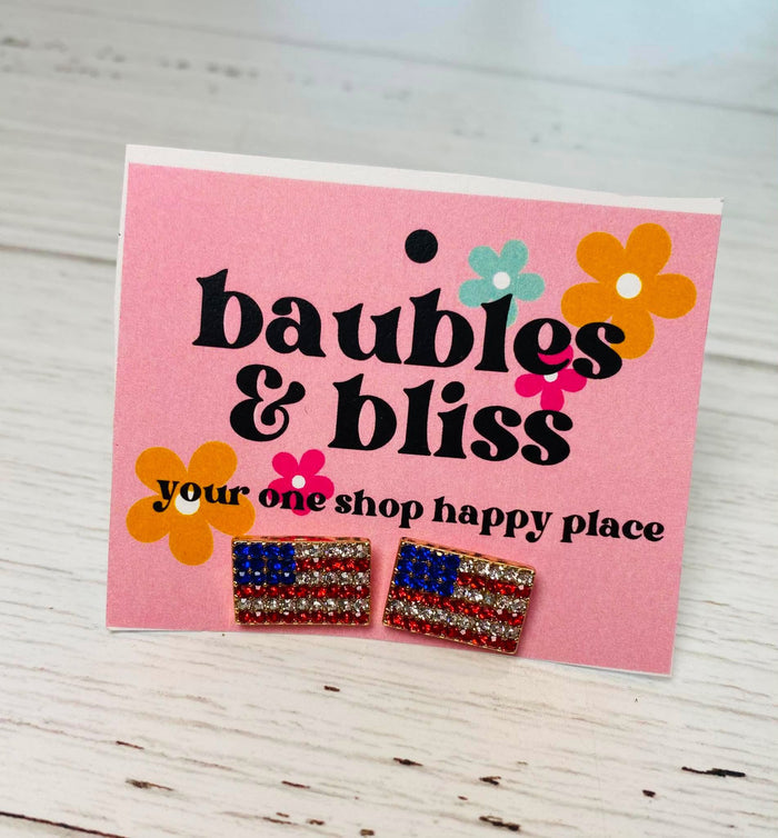 USA Flag Bling Stud Earrings