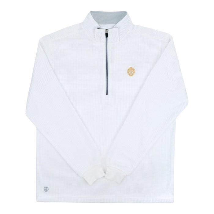 Plaza Hotel white optic quarter zip front view on a white background