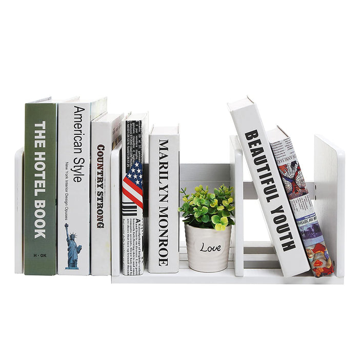 White Whale Expandable Wooden Desktop Bookshelf Organizer Rack