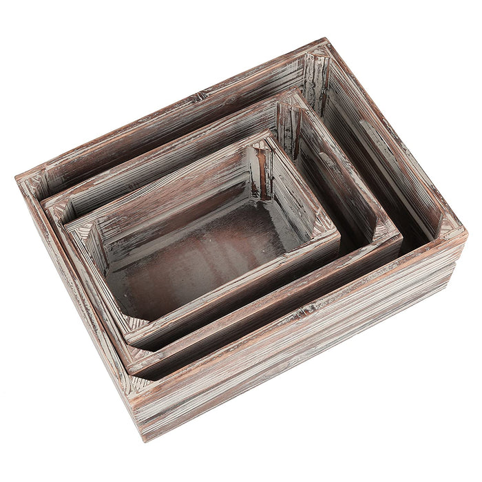 White whale Set of 3 Country Rustic Finish Brown Wood Nesting Boxes/Tabletop Jewelry Storage Containers