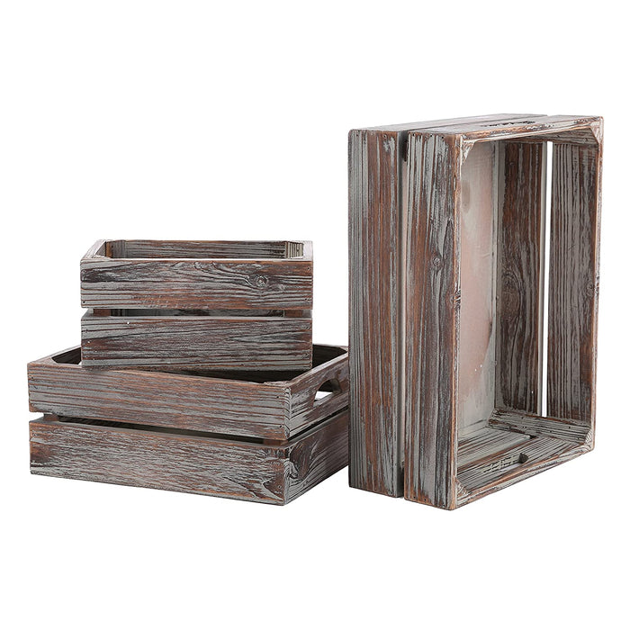 White whale Set of 3 Country Rustic Finish Brown Wood Nesting Boxes/Tabletop Jewelry Storage Containers