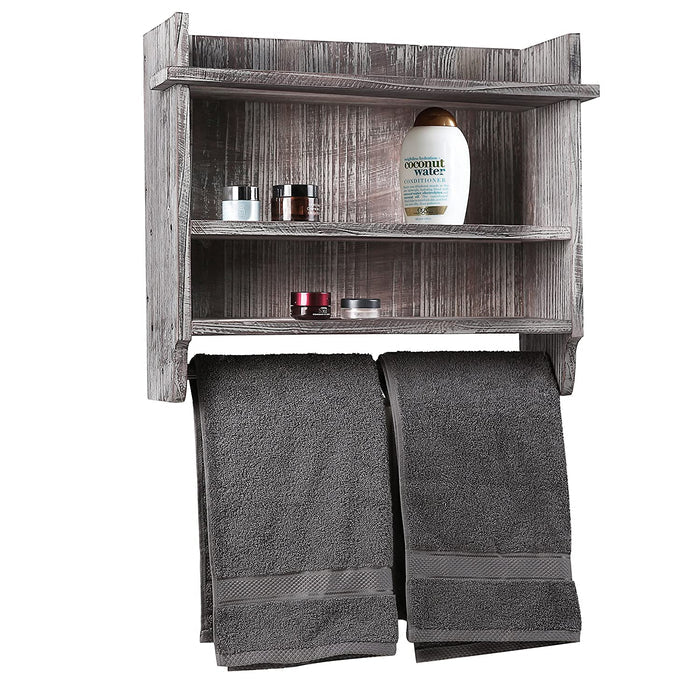 White Whale Wooden Bathroom Organizer Rack with 3 Shelves and Hanging Towel Bar