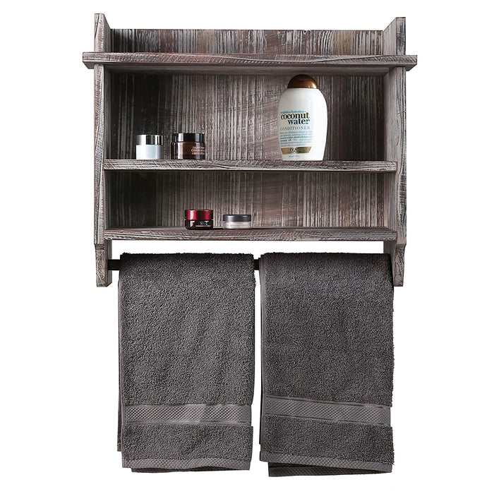 White Whale Wooden Bathroom Organizer Rack with 3 Shelves and Hanging Towel Bar