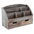 White Whale Wooden Desk Organizer, 6 Compartment 2 Drawer Supplies Rack