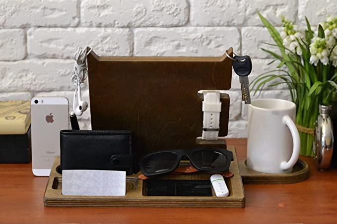 White Whale Wooden Docking Station, Desk organizer For Smartphone, Tablet, Watch, Wallet, Shades, Keys Coins, Handmade Men's Christmas Gift