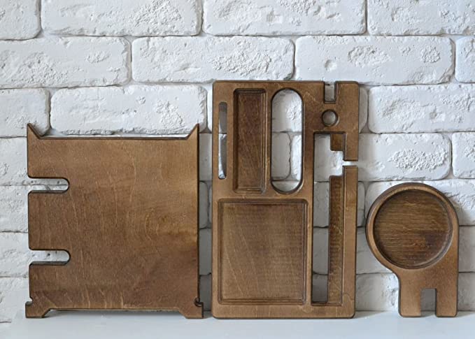 White Whale Wooden Docking Station, Desk organizer For Smartphone, Tablet, Watch, Wallet, Shades, Keys Coins, Handmade Men's Christmas Gift