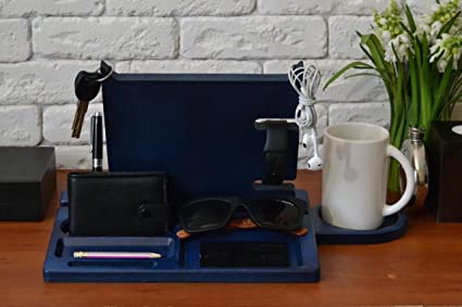 White Whale Wooden Docking Station, Desk organizer For Smartphone, Tablet, Watch, Wallet, Shades, Keys Coins, Handmade Men's Christmas Gift