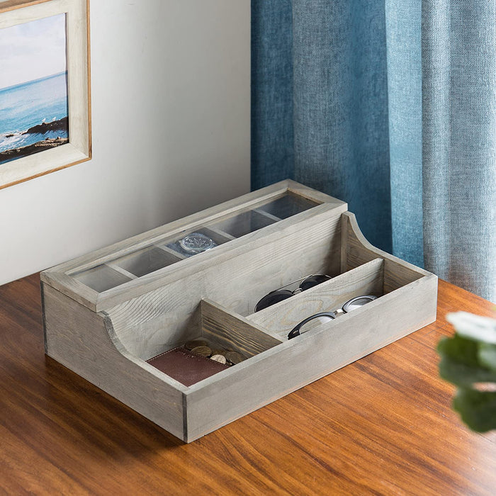 White Whale Wooden Watch & Personal Valet Organizer Box