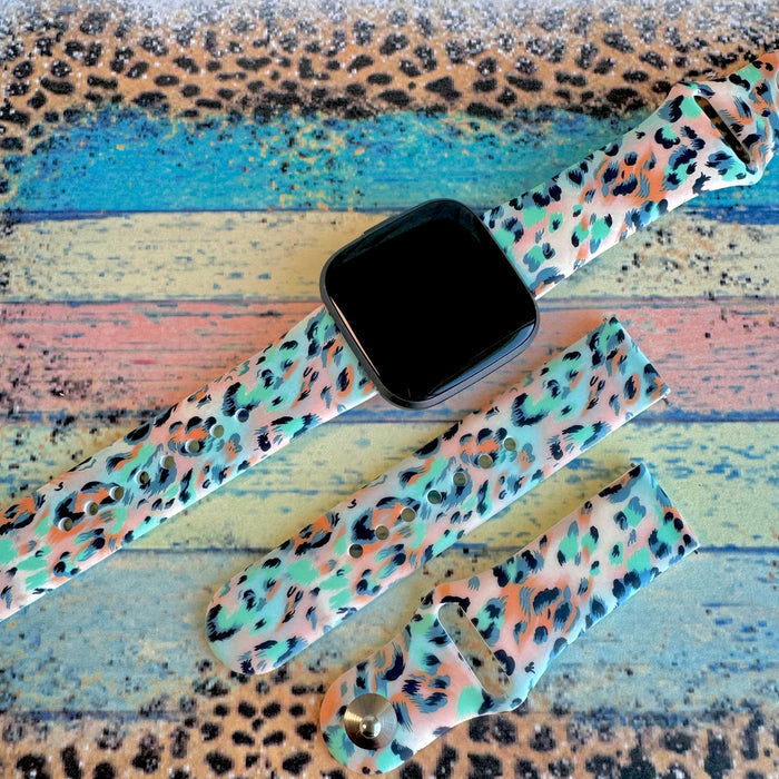 Wild Turquoise Leopard Print Silicone Band For Fitbit Versa 1/2