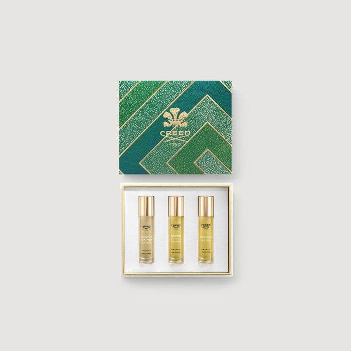 Creed Women's 3-Piece Gift Set - Aventus For Her, Queen of Silk & Carmina 10ml in green shagreen coffret | Creed Boutique